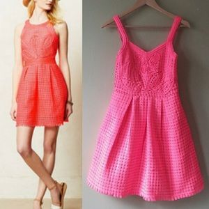 Anthropology Yonana Baraschi Neon Coral Pink Dress